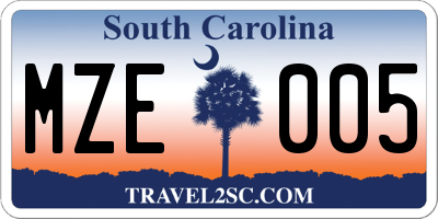 SC license plate MZE005