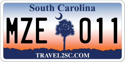 SC license plate MZE011