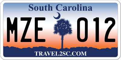 SC license plate MZE012