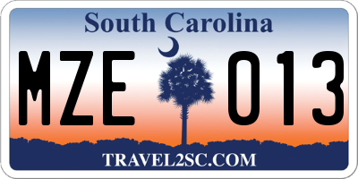 SC license plate MZE013