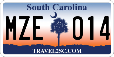 SC license plate MZE014