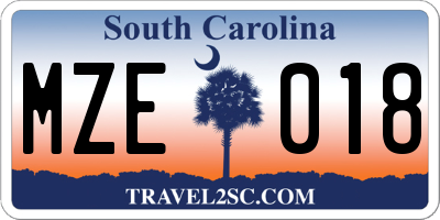 SC license plate MZE018