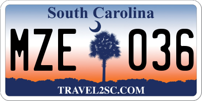 SC license plate MZE036