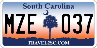 SC license plate MZE037