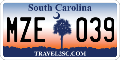SC license plate MZE039