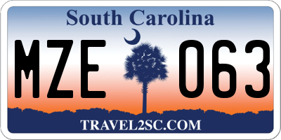 SC license plate MZE063