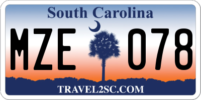 SC license plate MZE078