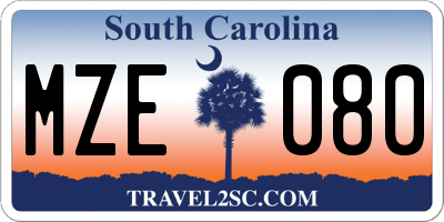 SC license plate MZE080