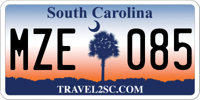 SC license plate MZE085