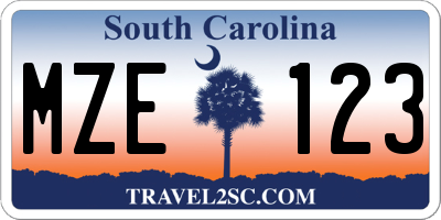 SC license plate MZE123