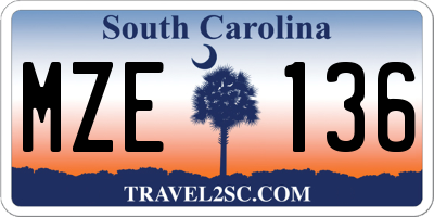 SC license plate MZE136