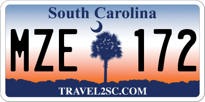 SC license plate MZE172