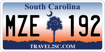 SC license plate MZE192