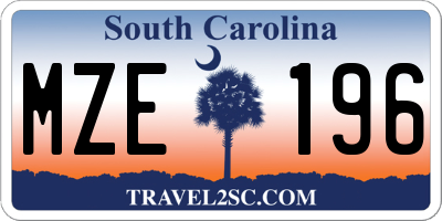 SC license plate MZE196