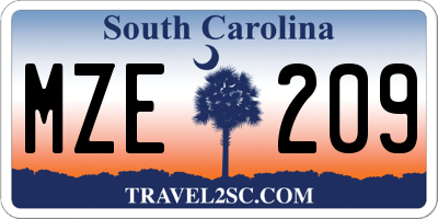SC license plate MZE209