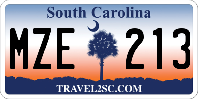 SC license plate MZE213