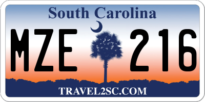 SC license plate MZE216