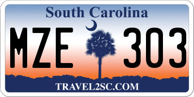 SC license plate MZE303