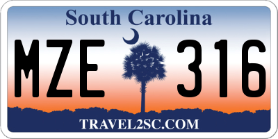 SC license plate MZE316
