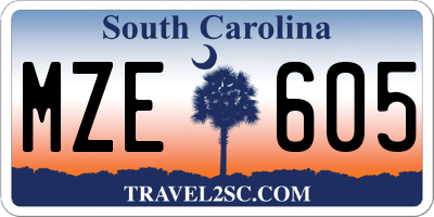 SC license plate MZE605