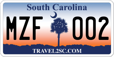 SC license plate MZF002