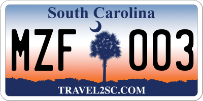 SC license plate MZF003