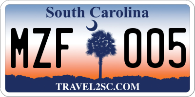 SC license plate MZF005