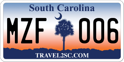SC license plate MZF006