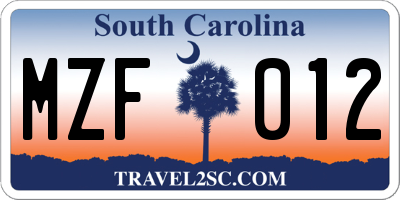SC license plate MZF012