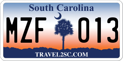 SC license plate MZF013