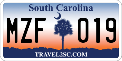 SC license plate MZF019