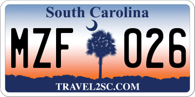 SC license plate MZF026