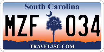 SC license plate MZF034