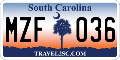 SC license plate MZF036