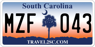 SC license plate MZF043