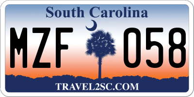 SC license plate MZF058