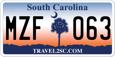 SC license plate MZF063