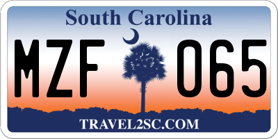 SC license plate MZF065