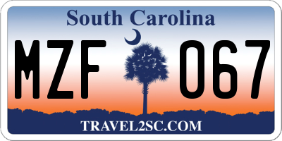 SC license plate MZF067