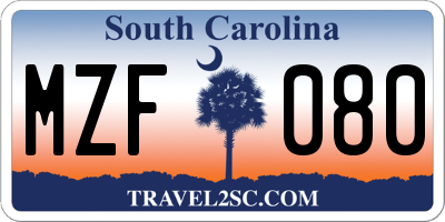 SC license plate MZF080