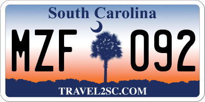 SC license plate MZF092