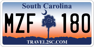 SC license plate MZF180