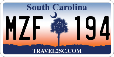 SC license plate MZF194