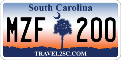 SC license plate MZF200
