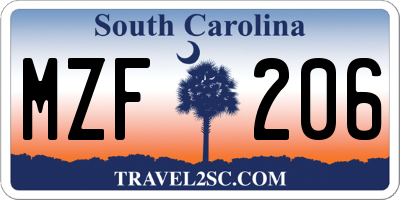 SC license plate MZF206