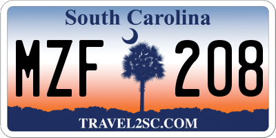 SC license plate MZF208