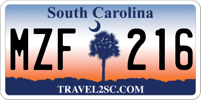 SC license plate MZF216