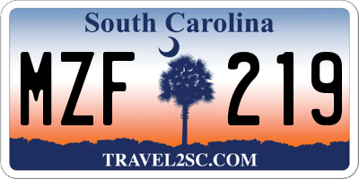 SC license plate MZF219