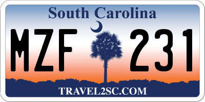 SC license plate MZF231
