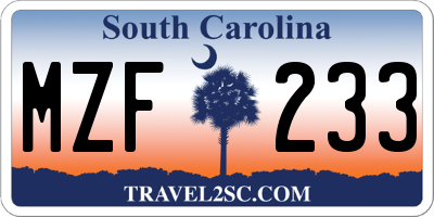 SC license plate MZF233